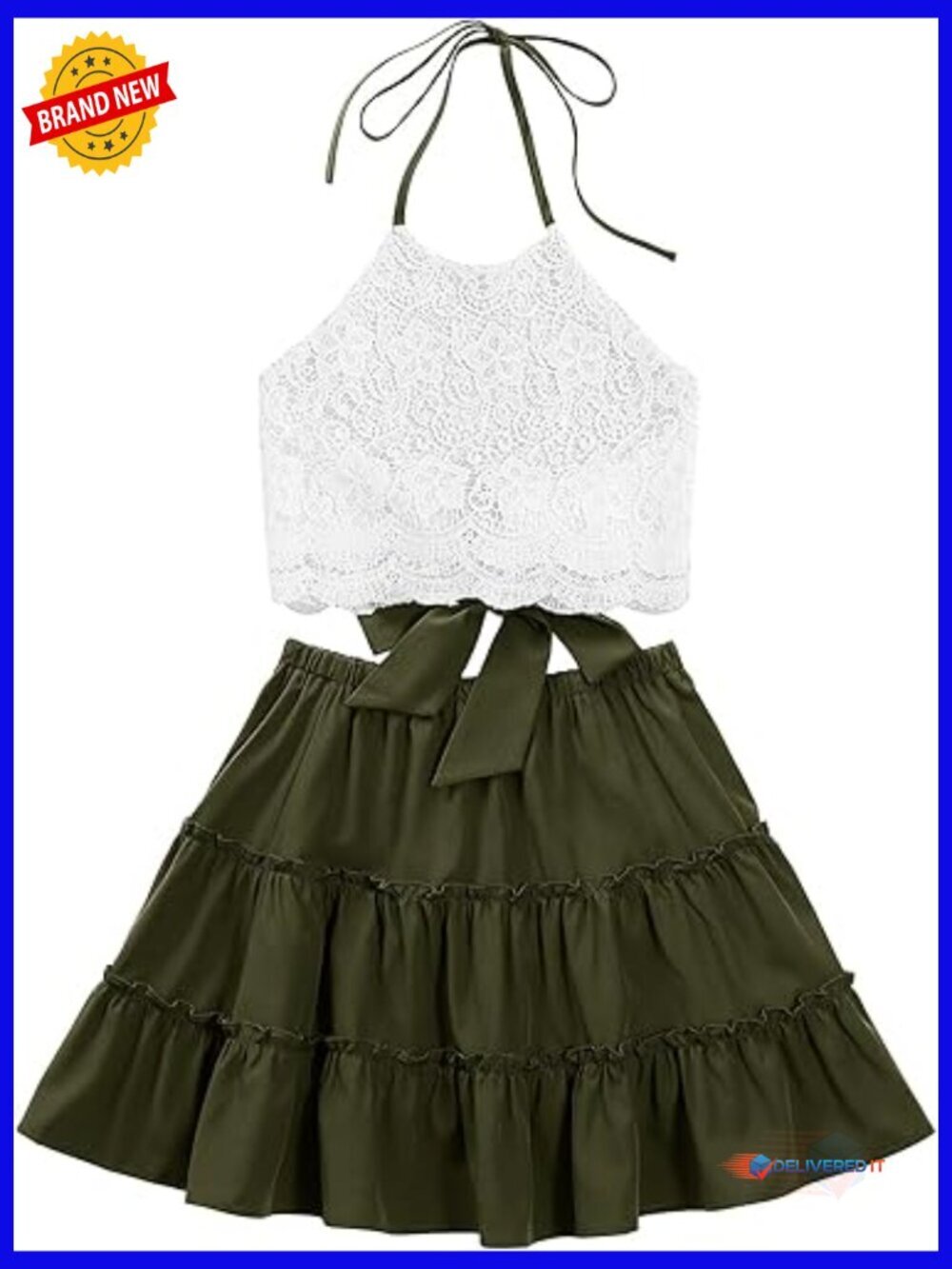 2 Piece Lace Crop Top and Mini Skirt Set Summer Vacation Outfit